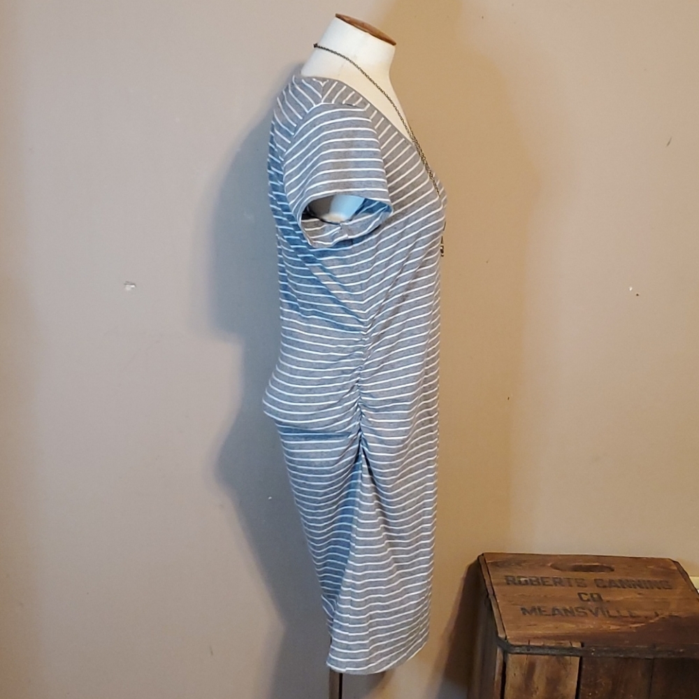 Great Expectations grey & white striped dress Large 12/14 - Picture 3 of 13